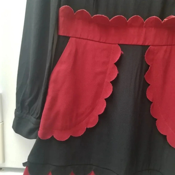 Valentino Red Scalloped Long Sleeve Crepe Mini  Dress Black Red 44 - Picture 16 of 16